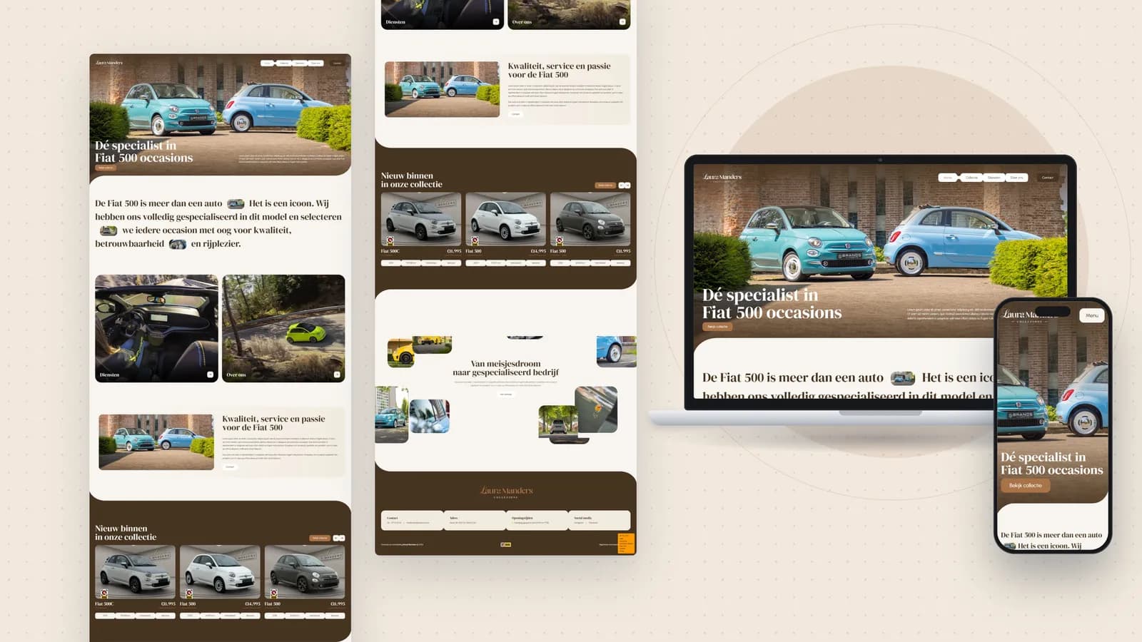 Laura Manders — warm brown and cream Fiat 500 specialist website